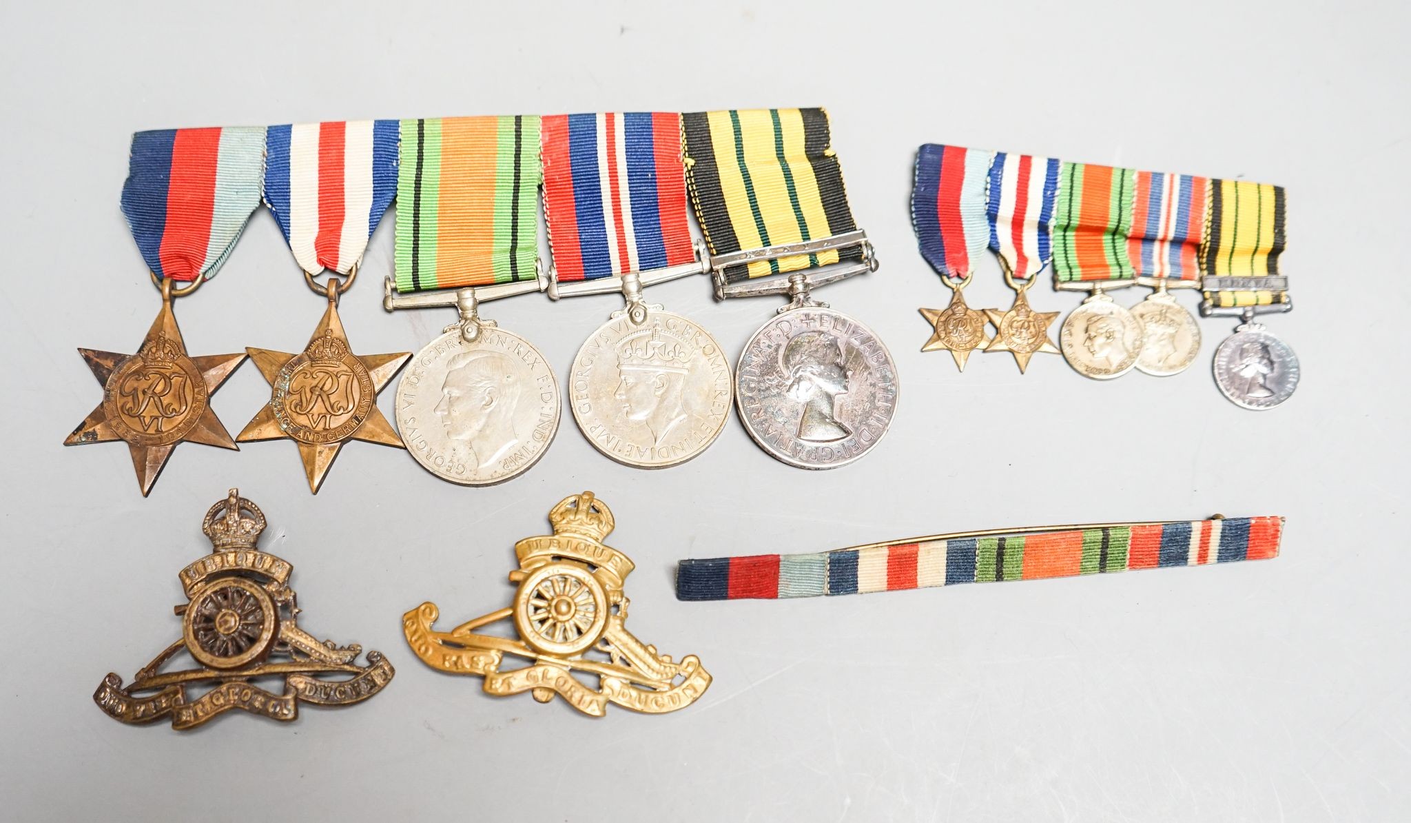 WWII medals group of five including a QEII Africa GSM with Kenya clasp and miniatures